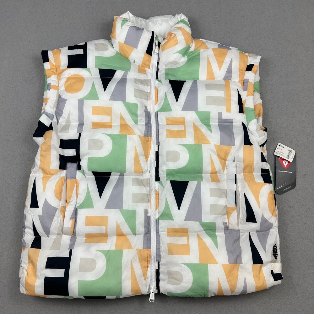 FP Movement Vest Women Large Green Gray Blocked Logo Print PrimaLoft Puffer L